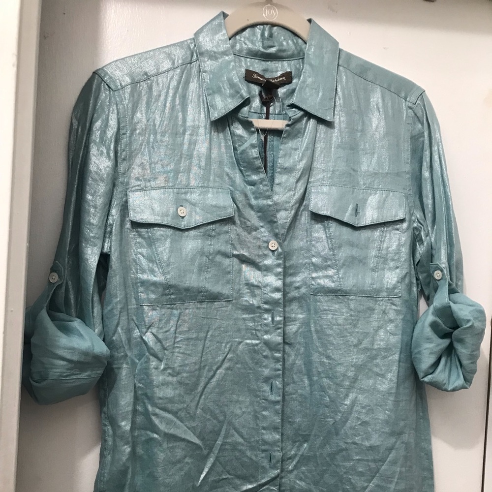 Tommy Bahama shirt light Turquoise- loose fitting NEW